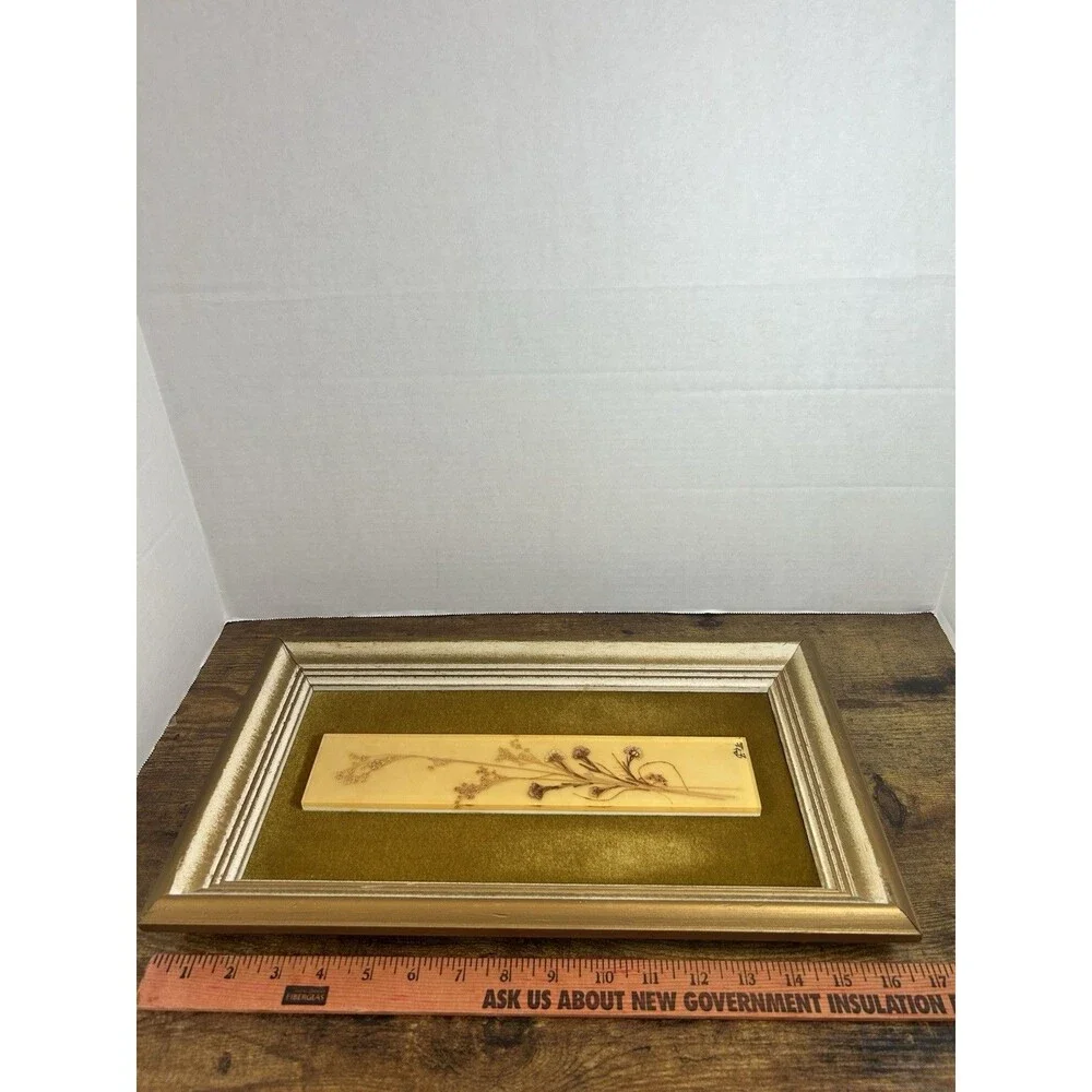 Vintage Pressed Floral Resin Wall Art Plaque Signed Boho Decor 16.5x9.5 Panel